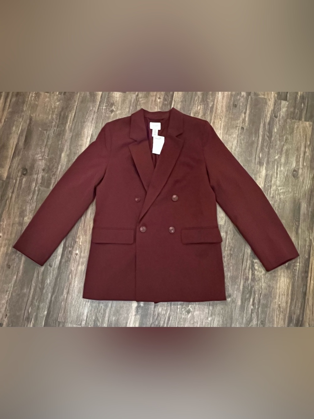 H&M Burgundy Double Breasted Blazer Women’s Small NWT Tailored Jacket - Picture 2 of 7